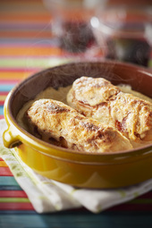 Gratin de suprêmes soufflés en robe de chorizo à la béchamel