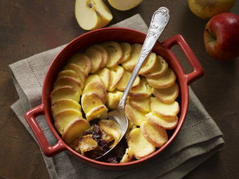 Gratin de quenelles aux pommes et boudin du Perche